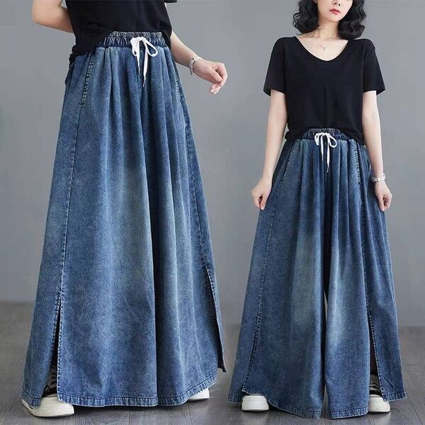 ワイドパンツ キュロット ガウチョパンツ 大きいサイズ 高身長 ゆるだぼ 体型カバー 楽チン パンツ カジュアル デニム
