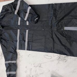 作業用レインコート 反射板付き ベンチレーション ブラック 2XL 雨合羽 かっぱ