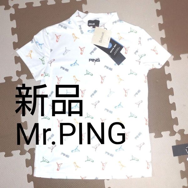 新品!Mr.PING 総柄プリント モックネックシャツ