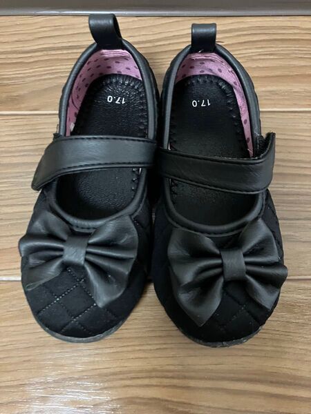 リボン付き黒フォーマルシューズ 17cm