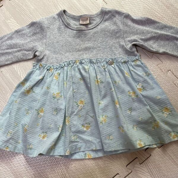 美品 petit main プティマイン 花柄 ペプラム 七分袖Tシャツ トップス 七分袖