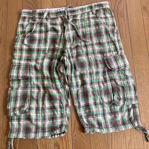 チェック柄 ハーフパンツ グリーン メンズL