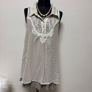 axes femme トップス 重ね着風 ノースリーブ