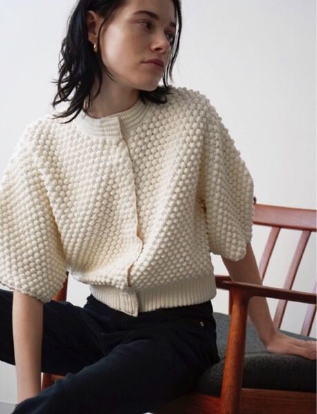 CLANE 3D DOT HALF SLEEVE KNIT CARDIGAN