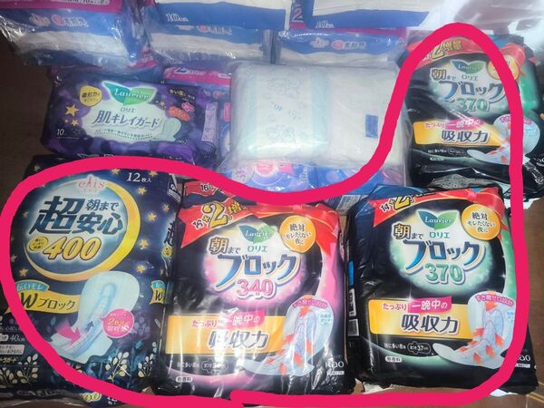 まとめ売り 夜用ナプキン62枚 朝まで超安心400 朝までブロック340,370,370