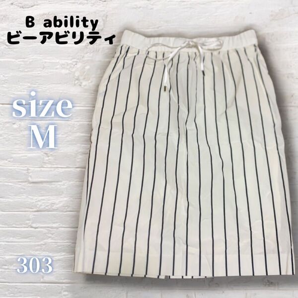 タイトスカート スカート M L ストライプ バックスリット ウエストゴム B ability 日本製 ひざ丈