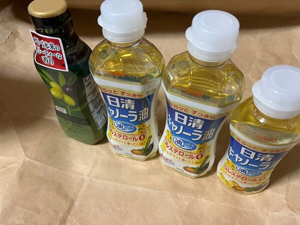 日清オイリオ 日清キャノーラ油 コレステロール0 昭和産業エクストラバージンオリーブオイル まとめ4本セット 新品