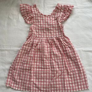 韓国子供服 ピンク チェック ワンピース