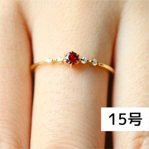 レディース リング 指輪 ルビー&ジルコニア18k鍍金 大きいサイズ かわいい 15号