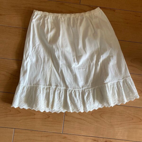 中古服 スカート ペチコート スカート下 綿100% ニッセン 白ホワイト レース 裾見せ Mサイズ 総丈46cm