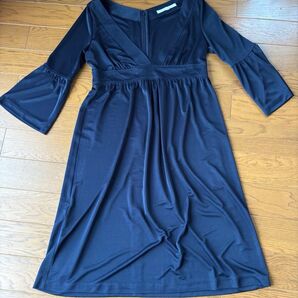 【美品】ダークブルー フレアスリーブ ワンピース 40