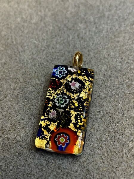 ベネチアンガラス ペンダントトップ 金箔入り コバルトブルー マルチカラーモザイク