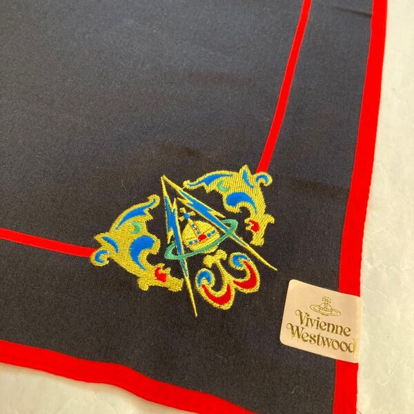 Vivienne Westwood ハンカチ 刺繍入り ブラック 黒 ヴィヴィアンウエストウッド