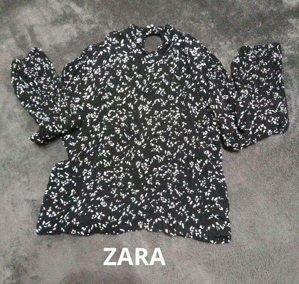 ZARA 長袖 カットソー 総柄 収縮性あり ザラ 黒白
