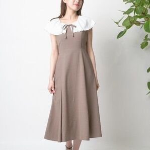 ウィルセレクション ブラウン フリル襟 マキシドレス