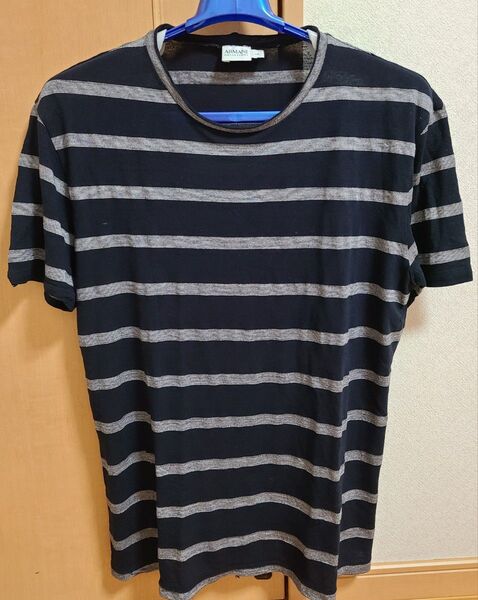Armani Collezioni ネイビーとグレーのボーダーTシャツ