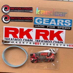 バイクステッカー5枚、シリコンブレスレット、キーホルダー RK デカール
