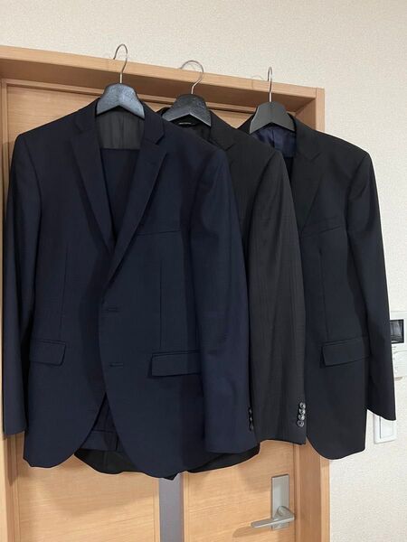 【お得】スーツ3点セット セットアップ ネイビー ブラック 紺 黒 ジャケット パンツ