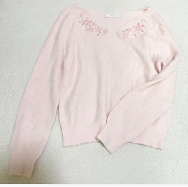 アンゴラ混 Maglie マーリエ ニット 花柄 ビジュー サイズ9号【M】