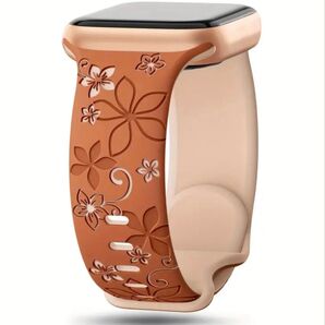 アップルウォッチ 花柄 シリコン バンド フローラル彫刻 ブラウン/ベージュ ツートンカラー 38/40/41mm♪