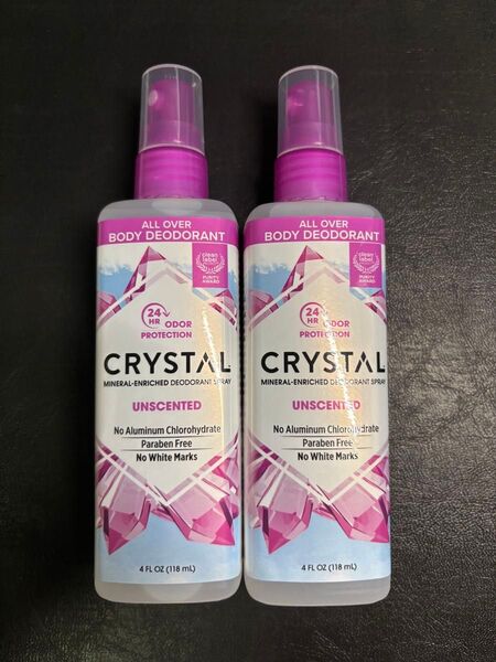 118ml×2本セット クリスタル デオドラント スプレー 無香料 crystal 天然ミネラル塩 脇 足 全身