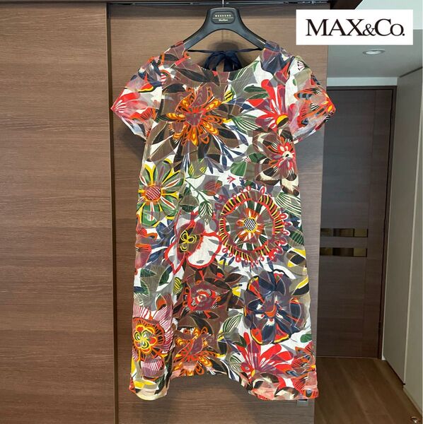☆MAX&Co マックスアンドコー 総柄 花柄 背面リボン チュニックワンピース『44』☆
