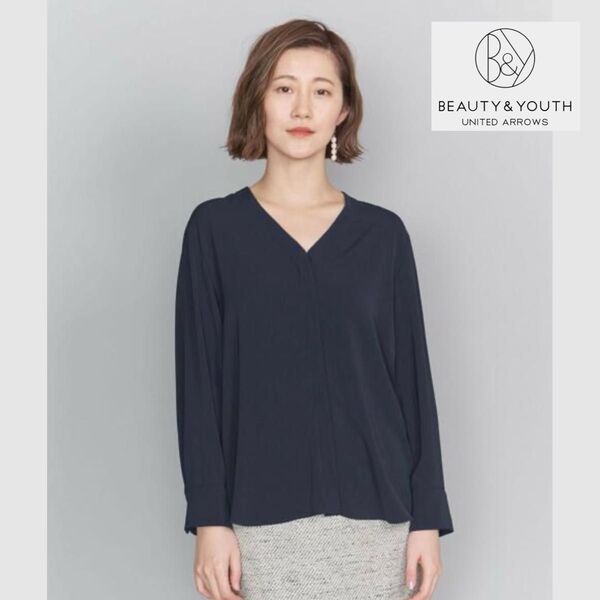 ☆定価12100円 BEAUTY&YOUTH ビューティ&ユース ユナイテッドアローズ サテンVネック9分袖ブラウス『F』☆