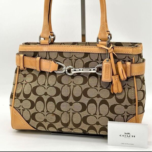【良品】COACH シグネチャー ハンプトンズ キャリーオール キャンバス