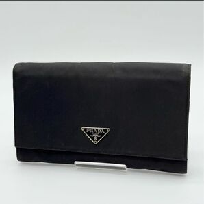 【良品】PRADA 3角ロゴプレート 長財布 ナイロン ヴィンテージ ブラック BJ810421H