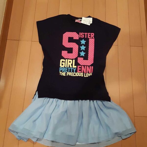 新品未使用タグ付きジェニィJenni半袖Tシャツ紺×水色ワンピース160サイズ
