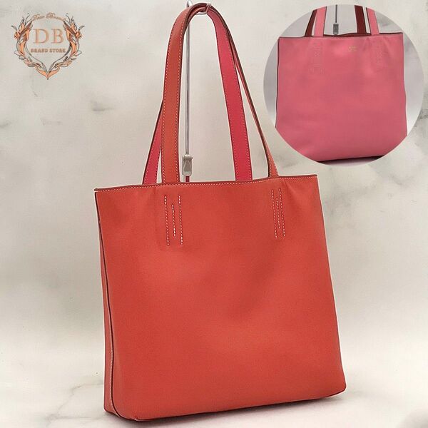 エルメス ドゥブルセンス28 レッドブラウン ピンク リバーシブル 肩掛け □Q Hermes レディース バッグ トリヨン