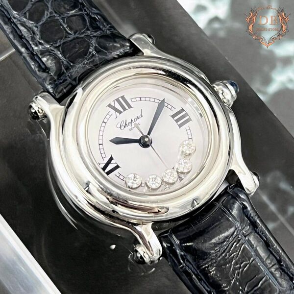 【電池交換済】 ショパール ハッピースポーツ 5P ダイヤ クォーツ 稼働品 Chopard レディース 腕時計 証明書 シルバー