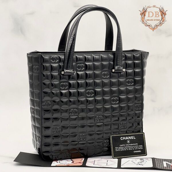 【Gカード付】 シャネル チョコバー ココマーク トート パテント 500ml可 ブラック 黒 CHANEL レディース バッグ