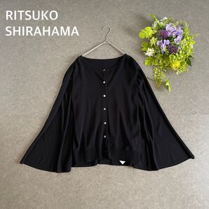 新品タグ付き リツコシラハマ カーディガン ノースリーブ マント ポンチョ風 羽織り サマーカーディガン 黒 L