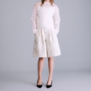 新品タグ付き ノイズメーカー キュロットパンツ ふくれジャガード織 ワイドパンツ ユニセックス 立体的 花柄 ウエストゴム 白 M