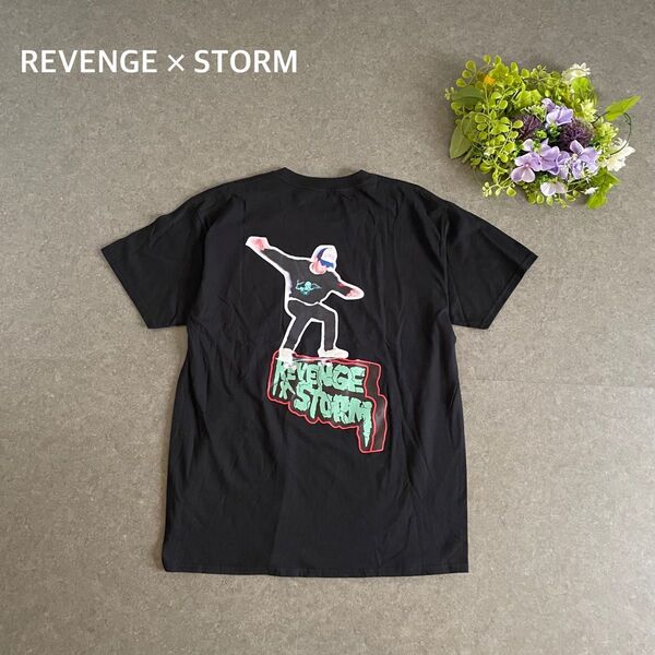 リベンジストーム Tシャツ 半袖 ストリート系 お洒落 ロゴ プリント LA製 コットン 黒 M