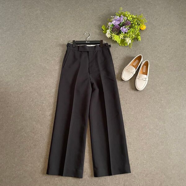 アダムエロペ パンツ ワイドパンツ スーツ センタープレス ウエスト調節ボタン キレイめ 上品 黒 36