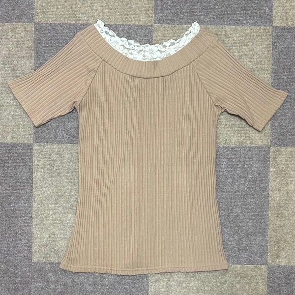 未着用 AG by aquagirl シャツ 半袖シャツ カットソー リブ トップス レース レディース ベージュ Mサイズ
