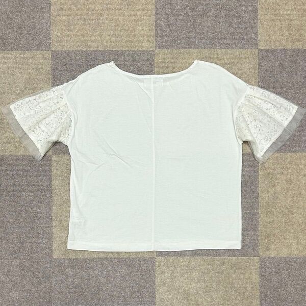 美品 OPAQUE.CLIP オペークドットクリップ シャツ 半袖シャツ 袖レース レディース ホワイト 38 Mサイズ