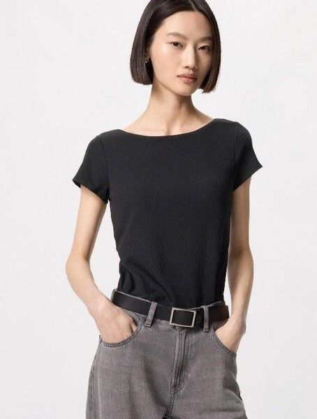 ユニクロ エアリズムコットンローバックブラ ブラック L 半袖 Tシャツ