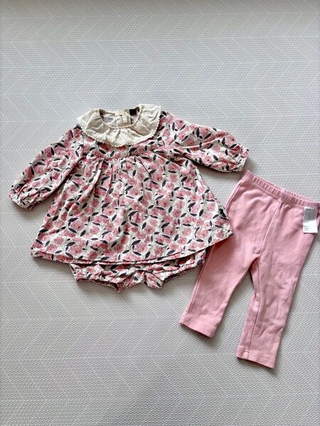 モイモルン ロンパース パンツ付き ピンク 花柄