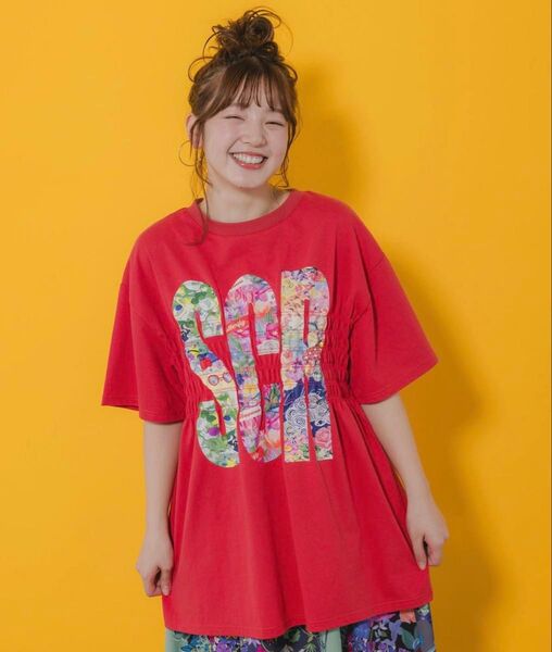 scolar スカラー 152665:SCRロゴ花柄 シャーリングTシャツ