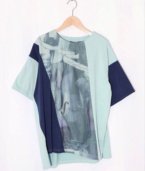 イズスカラー is scolar 552202:アートコラージュ チュール重ね切替Tシャツ