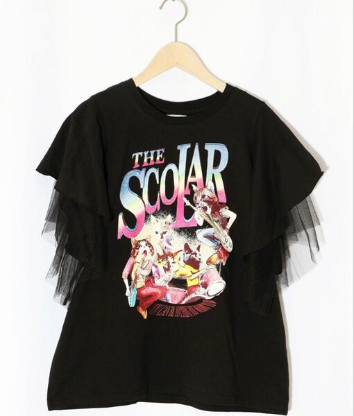 スカラー scolar 152664:ネコ×ロック柄 メッシュ切替Tシャツ