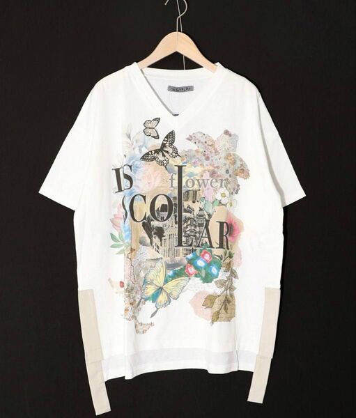 イズスカラー is scolar 552225:ロゴ花蝶柄 スリット入りTシャツ