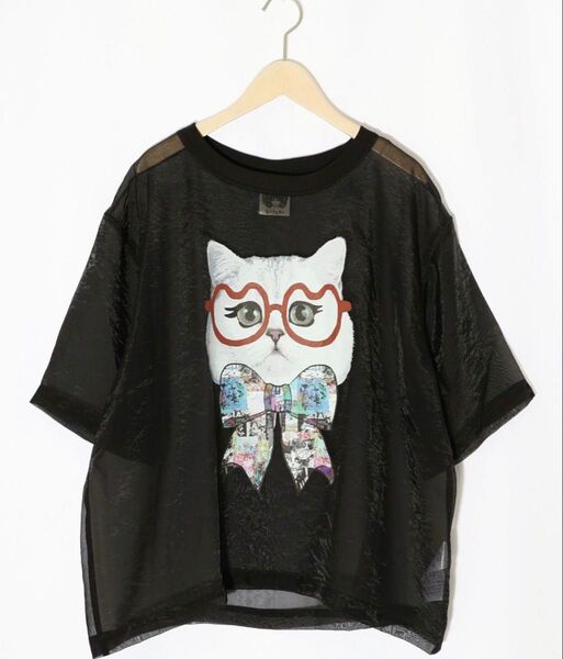 スカラー scolar 152661:眼鏡リボンネコ柄シアープルオーバー