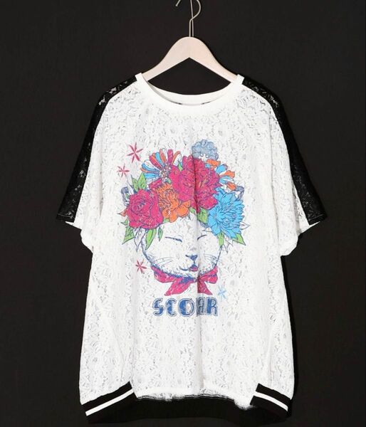 スカラー scolar 152648:花ネコ柄レースTシャツ