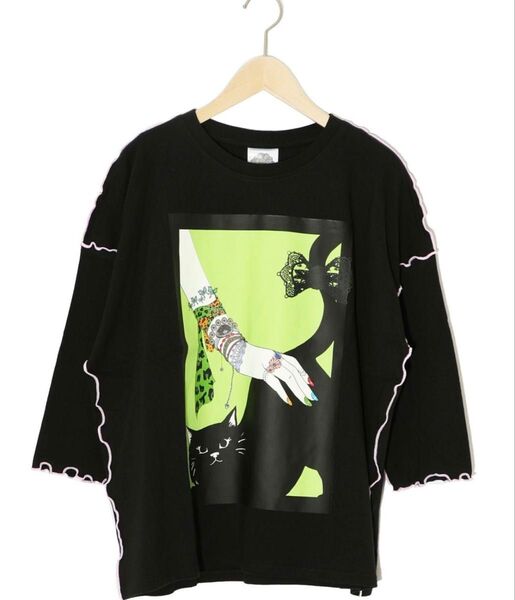 スカラー scolar 152627:ネコ撫でプリント メローステッチTシャツ