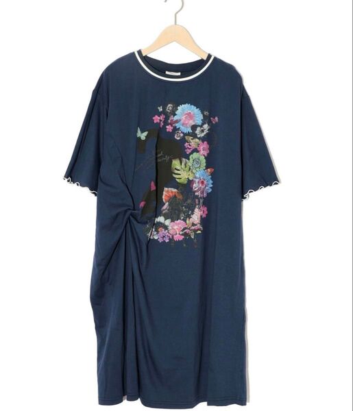 ♪♪♪ スカラー ♪♪♪ scolar 152624:花とネコ柄メローステッチワンピース ♪♪♪