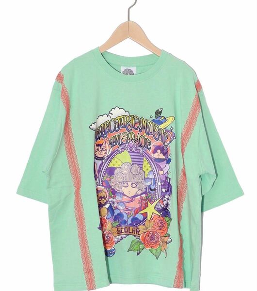 スカラー scolar 152625:スカラーちゃん×宇宙ネコ柄 レース叩き付けTシャツ